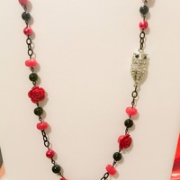 Rhinestone Owl Statement Necklace
