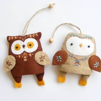 Felt PDF pattern - Owl keyring - Felt keyring, owl ornament, embroidered felt, felt softie, barn owl