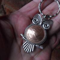 75th birthday gift Owl keyring owl gift with British 1949 bird coin gift for a woman gift for a man 