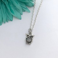 Owl necklace -  wise owl  with chain necklace - fun necklace - silver necklace with lobster clasp - 