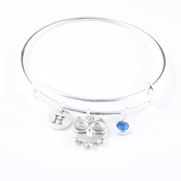 Owl Bangle Bracelet: Personalized Silver Charm Jewelry