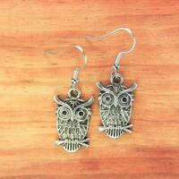 Silver Owl charm Earrings Owl Pendant Owl Earrings Halloween Earrings Animal  Charm  Owl Jewelry Out