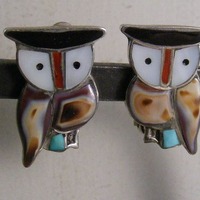 Vintage Zuni Inlaid Owl Clip Earrings..... Lot 5308