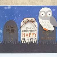 Happy Halloween Card- Halloween Card- Haunting Card- Tombstone Card- Owl Card- Owl Halloween