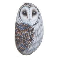 Hand-Painted Barn Owl Sea Pebble! Miniature Bird Painting on Small Stone, Original owl acrylic paint