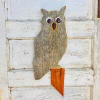 Owl Barn Wood Art Sculpture Hand Carved | Recycled Reclaimed Oak Wood | Bird Nature Art