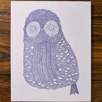 Owl Illustration Letterpress Art Print - Gallery Wall 8x10