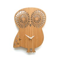 Mid century wall art owl clock in wood