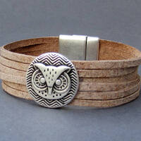 Multistrand Owl Leather Bracelet Genuine Leather Cuff Sliced Bracelet  Real Leather Cuff Unisex Brac