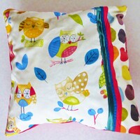 Housse de coussin chouette hibou 40x40cm pois rouge bleu vert