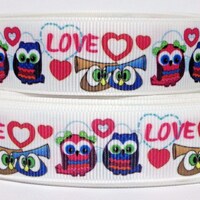 Grosgrain Ribbon 7/8" Valentine's Day Owls Love Hearts V27 Printed USA Seller ( Buy Another