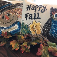 Scarecrow, Owl, Blue, Orange Fall Coordinating Pillows, Thanksgiving, Hand-painted, Pillow Cover