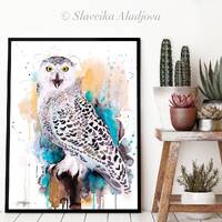 Snowy Owl  watercolor framed canvas by Slaveika Aladjova, Limited edition, art, animal, animal illus
