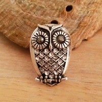 Vintage Silvertone Metal Rhinestone Owl Ring Size 6 1/2