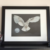 Snowy Owl and Full Moon Giclee Art Print
