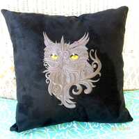 Owl Pillow Cover, Embroidered Owl pillow