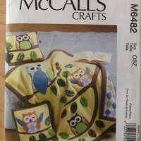 McCalls M6482 6482 Pattern UNCUT Owl Applique Quilt 34" x 45" and Throw Pillow 14" x 