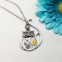 Steampunk Owl Necklace, Copper Necklace, Owl Necklace Gift, Cogs and Gears Necklace, Owl Jewelry, St
