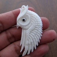 Excellent Hand Carved Owl Pendant, Drilled, Focal piece, Organic, Jewelry making Supplies B6976
