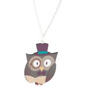 Wooden gentleman owl necklace- laser cut jewellery steampunk