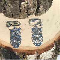 Clip On Earrings Dangle Silver Owl Clip On Earrings. Silver filigree Owl Clip On Dangle Earrings. Li