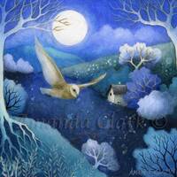 Print titled "Owl Flight" by Amanda Clark - fairytale art print, landscape art, owl art pr