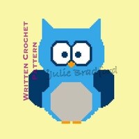 Owl Baby Blanket, Blue Owl Written Crochet Pattern, Cute Baby Owl Afghan, Blue Baby Owl Crochet Thro