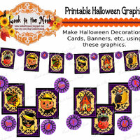 Vintage Halloween Graphics: Witch, Owl, Haunted House (Digital Download)
