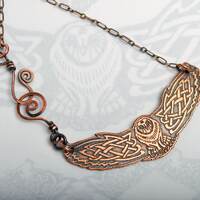 Celtic owl pendant, Viking owl necklace, spiral clasp, copper owls, Norse barn owl, celtic knotwork,