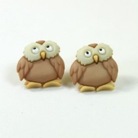 Owl studs, Owl earrings, Brown owl earrings, Hoot earrings