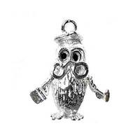 Sterling Silver Moving The Wise Old Owl Charm For Bracelets, Charm For Necklace, Owl Pendant, Bird C