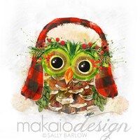 Christmas Owl with Hat, Whimsical Owl, Owl Art, Whimsical Owl Painting Print, Canvas, or Metal