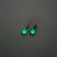 Green Glow in the Dark Owl Earrings: Silver Tone Boho Jewelry