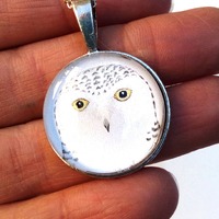 Vintage Snowy Owl Pendant, Nature Inspired Silver Necklace, 25" Chain
