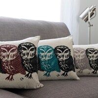Housse de coussin hibou en lin/ Coussin de hibou/ Hibou/ Chouette/ Sérigraphié à