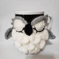 Crochet White Owl Mug Cover, Snow Owl Mug Cover, Teacher's Gift, Owl Mug Warmer, Owl Lovers Gift