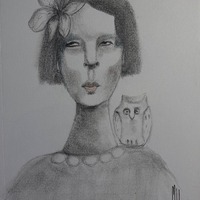 drawing, original,portrait,owl,creative poetry, new year, winter