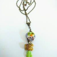 Beautiful Lampwork Owl Bead Necklace, Glass Owl Bead Pendant, Vibrant Owl Nature Necklace, Handmade 