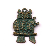 Faux Patina Pendant - Owl Shaped - Alloy Charms - Antique Bronze Tone Necklace - Zinc Alloy Beads - 