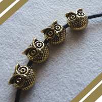 3x Owl Charm Spacer Beads, Antique Gold Tone Bird Charms, Owl Head Beads