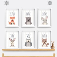 Woodland Animal Nursery Prints: Fox, Bear, Owl, Deer - Set of 6