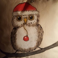 Hand Painted Brown barn Owl christmas zippered Pillow Cover, Woodland decor, Fall pillow, Country Co