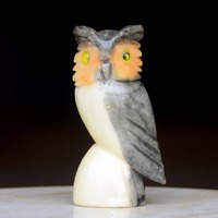 Vintage Alabaster Owl Figurine: Italian Collectible Paperweight | #A1710-0
