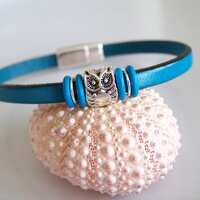 Teal Leather Owl Bracelet - Item R7465