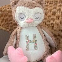 Personalised Owl soft toy, Liberty fabric, pyjama / nightdress case, personalised gift, christening 