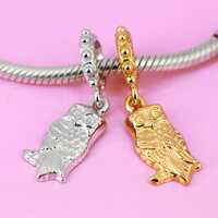 Owl Bird Charm Solid 925 Sterling Silver Rhodium Vermeil Gold Owl Bird Pendant for Bead Bracel