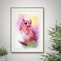Fantacy owl - ORIGINAL watercolour painting 7.5x11 inches,Hand paint, art,,Hand made,owl art minimal