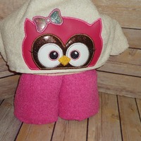Owl Hooded Towel - Boy Owl or Girl Owl - for Kids OR Adults -Custom Made to Order