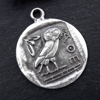 Greek Owl Athena Coin Pendant - Symbol of Wisdom, Mascot of Athena, Totem Bird, Attica Replica Coin 