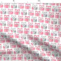 Pink Owls Fabric - Little One Baby Girl Owls By Misstiina - Pink Gray Baby Girl Nursery Woodland  Co
